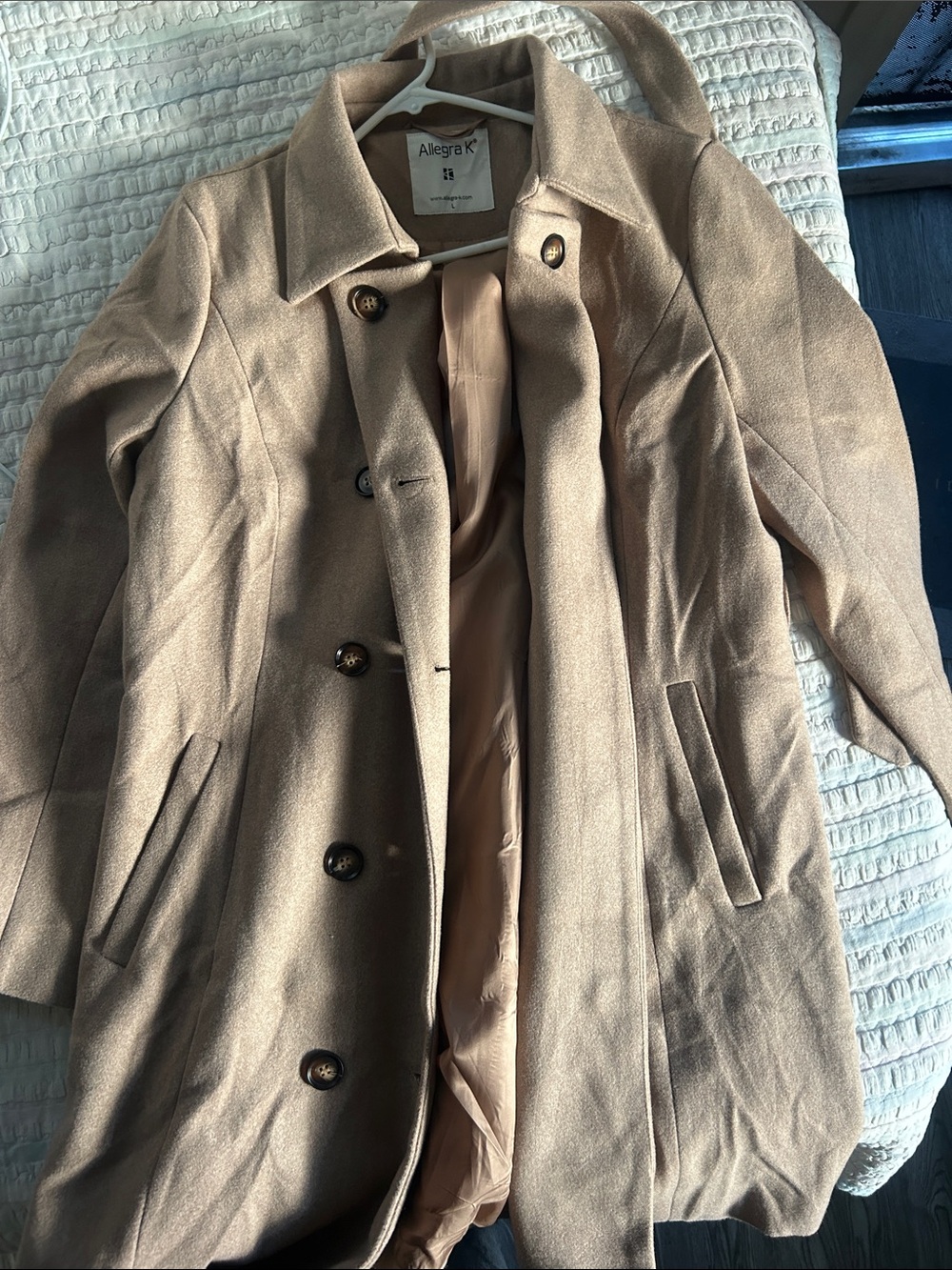 Allegra K Tan/Brown Trench Coat with Neck Tie